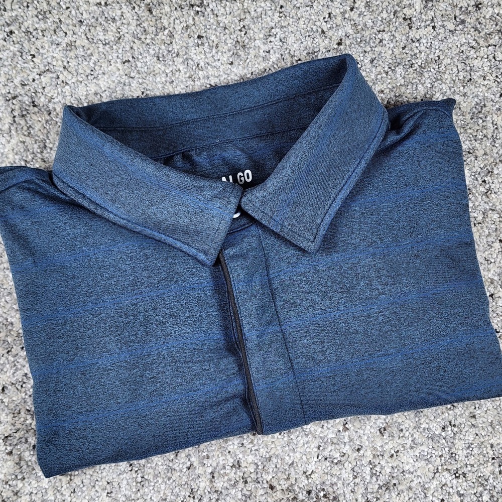 01.Algo Performance Polo Mens XL Blue Striped Moisture Wicking Excellent